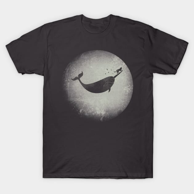 Cat and Narwhal Fly Across the Moon T-Shirt by original84collective